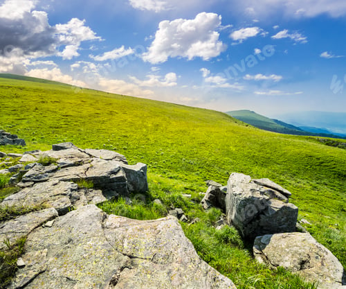 Preview: Landscape With White Sharp Boulders On The Hillside Near Mountain Peak