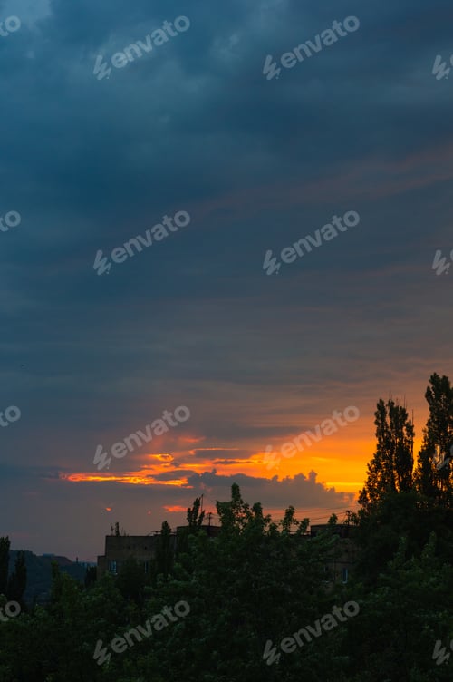 Preview: Landscape With Dramatic Light - Beautiful Golden Sunset With Saturated Sky And Clouds.