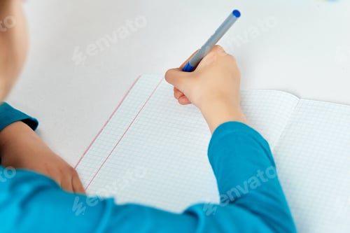Preview: Schoolgirl Doing Homework, Writing, Studying Lesson, Coronavirus Home School, Social Distance