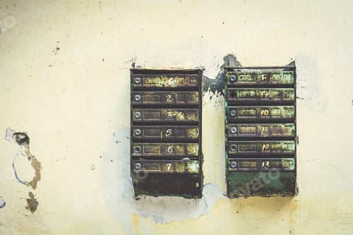 Preview: Old Rusty Mailboxes Hanging On The Dirty Wall At One Of Houses In Ukraine