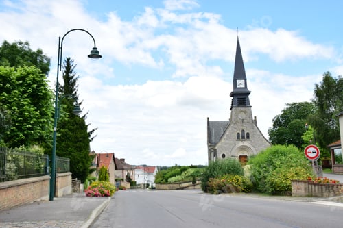 Preview: Village Street In Northern France With A Neo-Romanesque Church