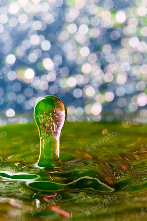 Preview: Abstract, Colorful Composition With Small Bokeh Lights, Water Drops And Water Texture. Can Be Used