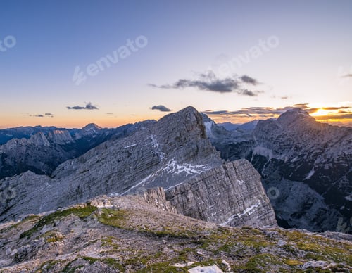 Preview: Beautiful And Scenic Sunset From Mojstrovka With Picturesque Views Of The Nearby Alpine Peaks.