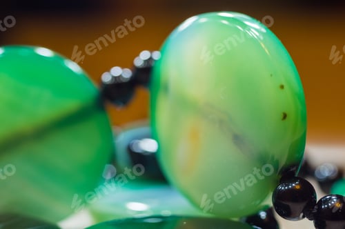 Preview: Large Polished Beads Of Beautiful Translucent Green Agate Gemstone, Macro