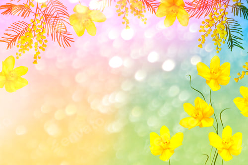 Preview: Bush Of Yellow Spring Flowers Mimosa. Floral Background.