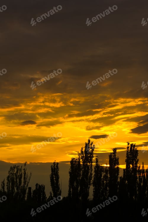 Preview: Landscape With Dramatic Light - Beautiful Golden Sunset With Saturated Sky And Clouds.