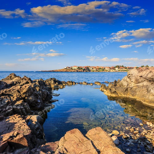 Preview: Sea Coast With Giant Boulders Against The Old City