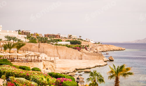 Preview: Panorama Of A Picturesque Beach On The Shore Of The Red Sea. Reef Cliffs And Sea