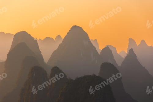 Preview: Amazing Sunset Over The Karst Landscape Of Xingping, Guilin, China