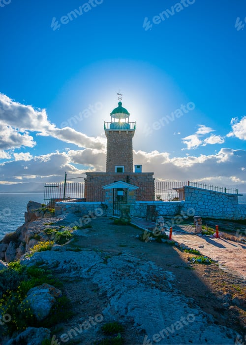 Preview: Very Old Beautiful Stone Made Navy Lighthouse At Heraion Cape Near Perachora Village In Greece