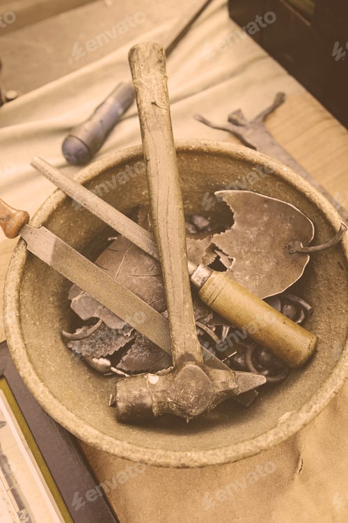 Preview: Stone Carving Tools, Detail Of Some Tools For Working Stone, Art Craft And Manual