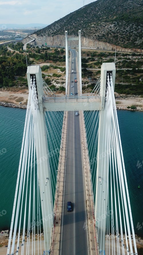 Preview: Aerial Drone Bird'S Eye View Photo Of Iconic Bridge Of Halkida Or Chalkida That Links The Island Of