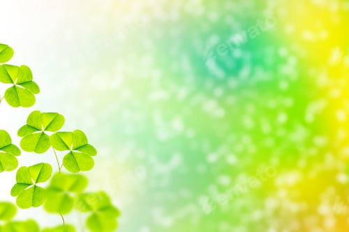 Preview: Green Clover Leaves On A Background Summer Landscape. St.Patrick 'S Day