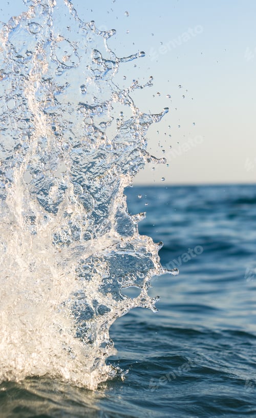 Preview: Large Transparent Splashes Sea Water On A Sunny Day
