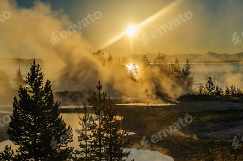 Preview: A Sunrise In The West Thumb Area In Yellowstone National Park