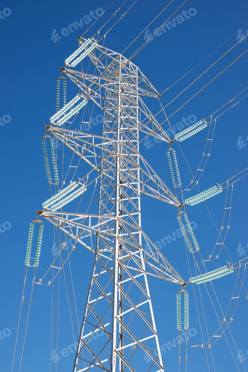 Preview: Power Line And Clear Sky In Zaragoza Province, Aragon In Spain.