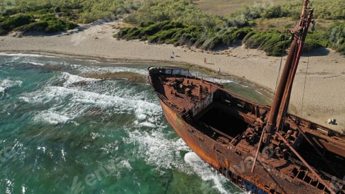 Preview: Aerial Drone Photo Of Famous Shipwreck Of Dimitrios Abandoned In Selinitsa Bay Near Gythion
