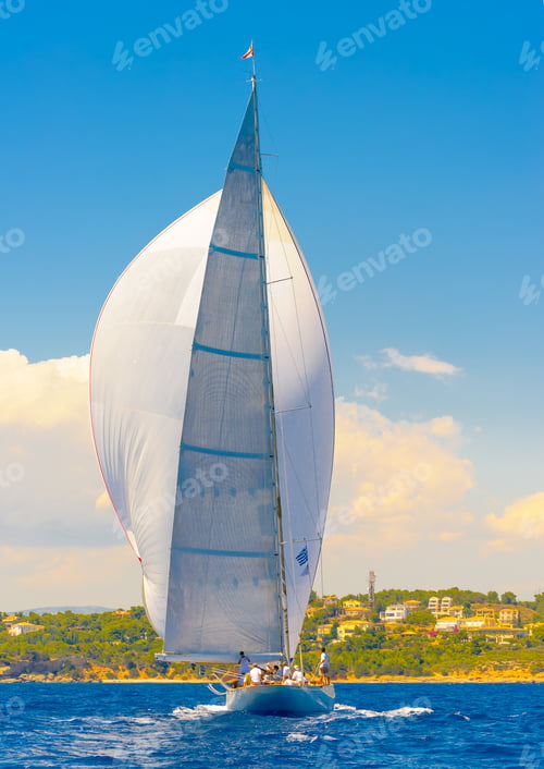 Preview: Classic Wooden Sailing Boat In A Race, Spetses Island In Greece