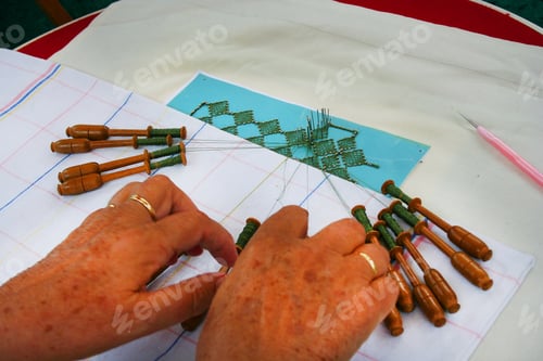 Preview: Grandmother Is In Her Spare Time Doing Lace Making Craft
