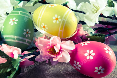 Preview: Pink, Green And Yellow Easter Egg Decoration Image