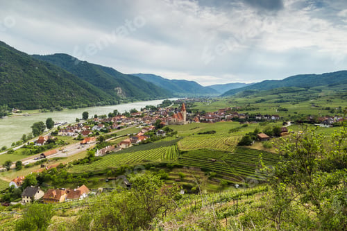 Preview: Scenic View Into The Wachau With The River Danube And Town Weissenkirchen In Lower Austria.