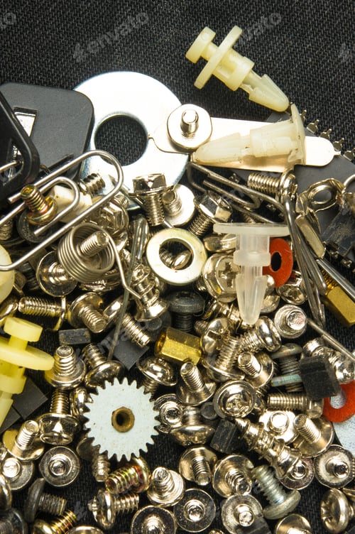 Preview: Techno Backgrounds - Various Bolts, Screws, Washers, Nuts And Other Computer Small Fasteners On