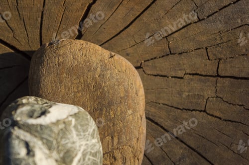 Preview: Spa Beautiful And Unusual Decorative Pebbles On The Old Cracked Wooden Background