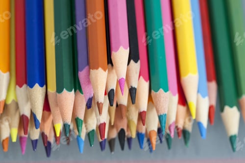 Preview: Group Of Sharp Colored Pencils With Reflexions