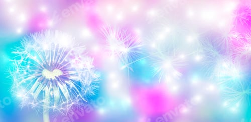 Visualização: Flor fofa de dente-de-leão no contexto da paisagem de verão.