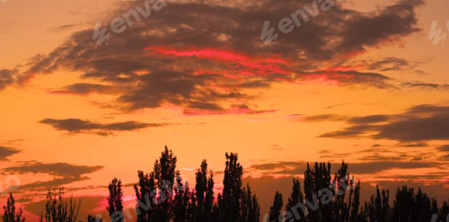 Preview: Landscape With Dramatic Light - Beautiful Golden Sunset With Saturated Sky And Clouds.