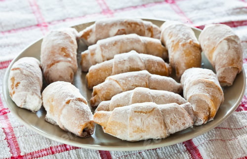 Preview: Closeup Of Crusty Cookies Coated With Sugar Powder