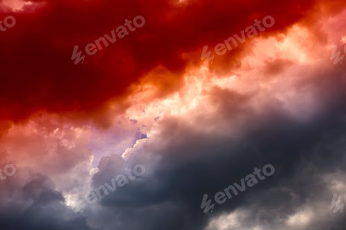 Preview: Dark Stormy Sky Background With Many Colors. Natural Dark Clouds Background.