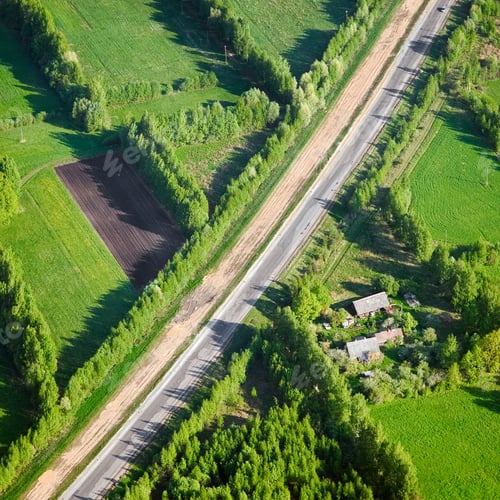 Preview: Aerial View Over The Agricultural Fields And Country Road