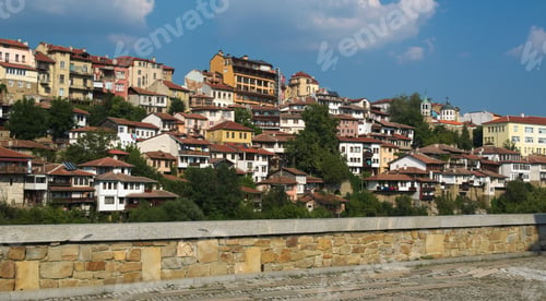 Preview: View Over Steep Slopes Filled By House And Monument Of Asens In Veliko Tarnovo, Bulgaria.