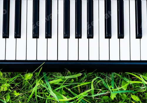 Preview: Piano Keyboard On The Green Grass With A Sunlight