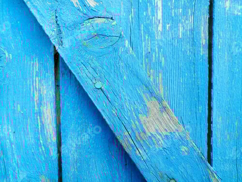 Preview: Texture Of Old Painted Shabby Rustic Wooden Fence Made Of Planks, With Rusty Nails, Hand-Forged