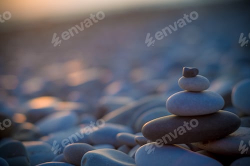 Preview: Stack Of Zen Stones On Pebble Beach