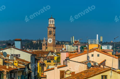 Preview: Aerial View Of Torre Die Lamberti In The Italian City Verona During Bright Sunny Day