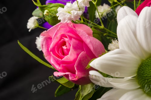 Preview: Background For A Greeting Card - Beautiful Gift Bouquet Of Various Colorful Decorative Summer
