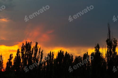 Preview: Landscape With Dramatic Light - Beautiful Golden Sunset With Saturated Sky And Clouds.