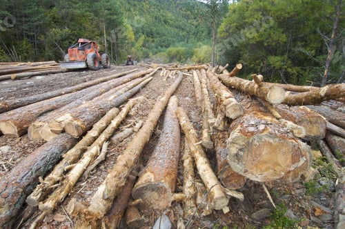 Preview: Buldozer And Cutted Trunks In A Forest