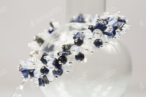 Preview: Silver Bracelet With With Lapis Lazuli And Opal Gemstones On White Background