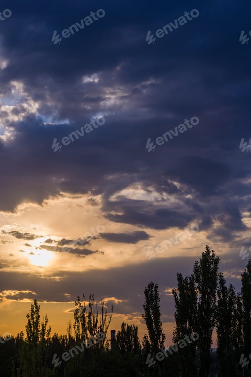 Preview: Landscape With Dramatic Light - Beautiful Golden Sunset With Saturated Sky And Clouds.