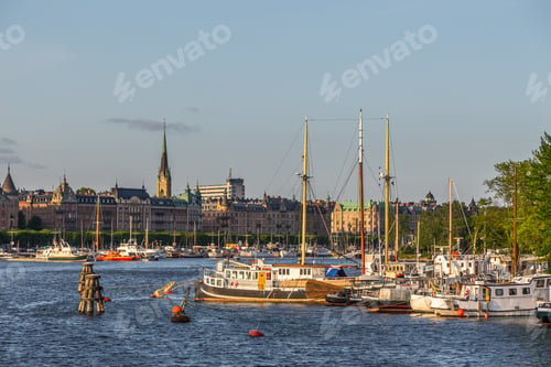 Preview: Boats In Marina, Warm Evening, Stockholm, Sweden.