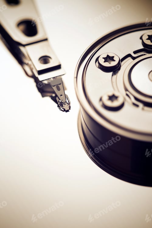 Preview: Closeup Of An Open Computer Hard Drive.
