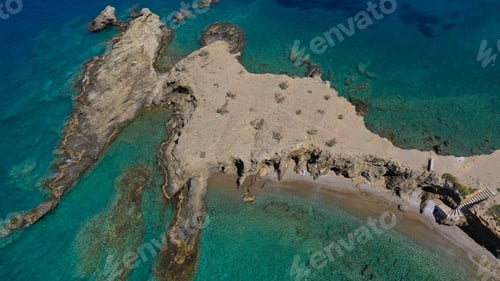 Preview: Aerial Drone Bird'S Eye View Photo Of Tropical Rocky Volcanic Seascape Forming Small Caves And