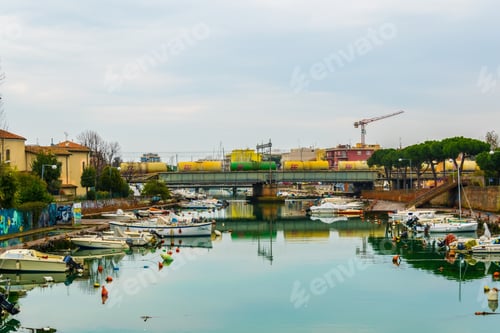 Preview: View Of A Channel With Anchoring Boats In The Italian City Rimini.