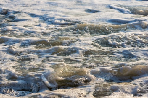 Preview: Sea Landscape Is A Pebbly Beach With Waves In White Foam