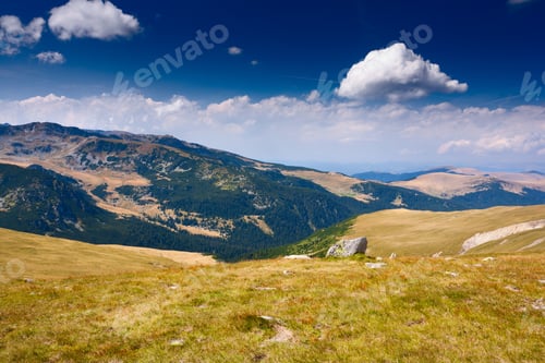 Preview: Beautiful Vibrant Landscape With Mountains, Clouds And Sky
