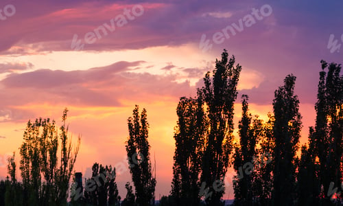 Preview: Landscape With Dramatic Light - Beautiful Golden Sunset With Saturated Sky And Clouds, Peaceful